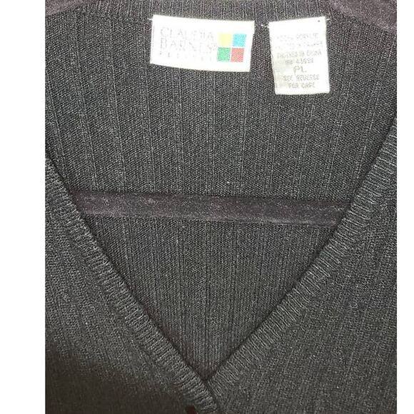 Claudia Barnes Black V-neck Button Close Cardigan Sweater Size LP - Picture 3 of 4